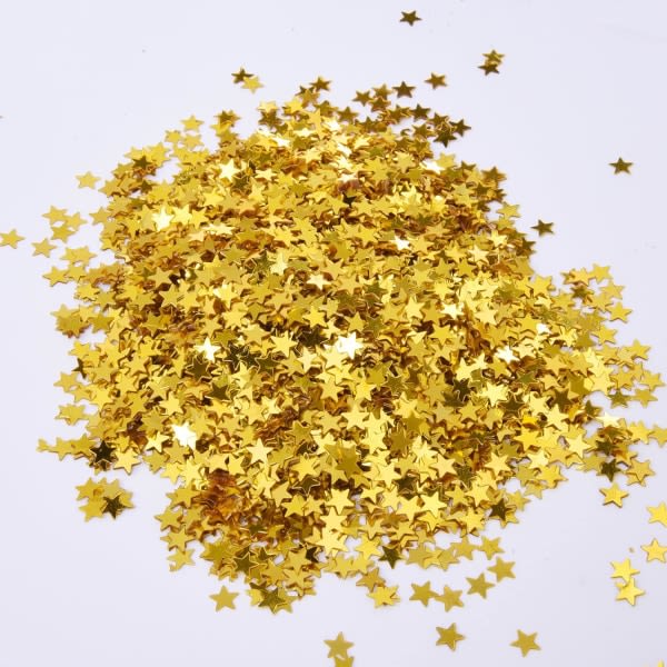 Folie stjärnpaljetter for festbröllopsdekor, 30 g/1 oz (guld) 10 mm