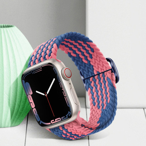 Kompatibel med Apple Watch rem 41 mm / 40 mm / 38 mm flätad og nylon blå / rosa