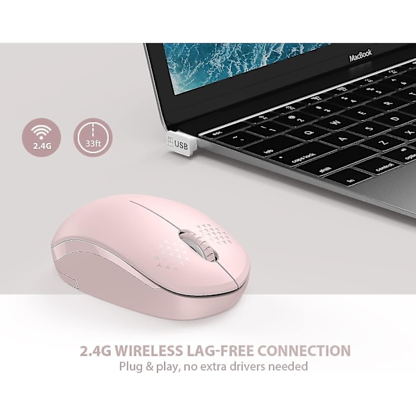 Trådløs mus, 2,4 GHz lydløs mus med USB-mottaker - Bærbar datamus for PC, nettbrett