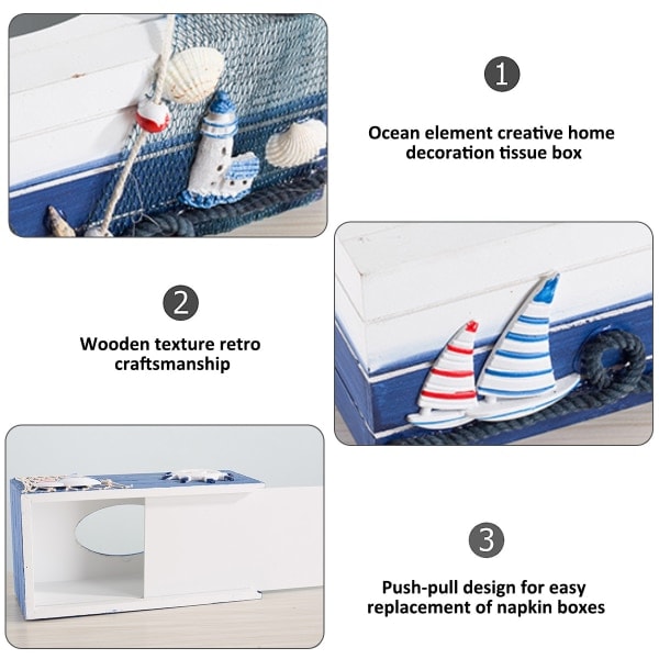 Träpapirboks vevnadsboks i middelhavsstil nautisk borddekorasjon vevnadsboks tissuelåda