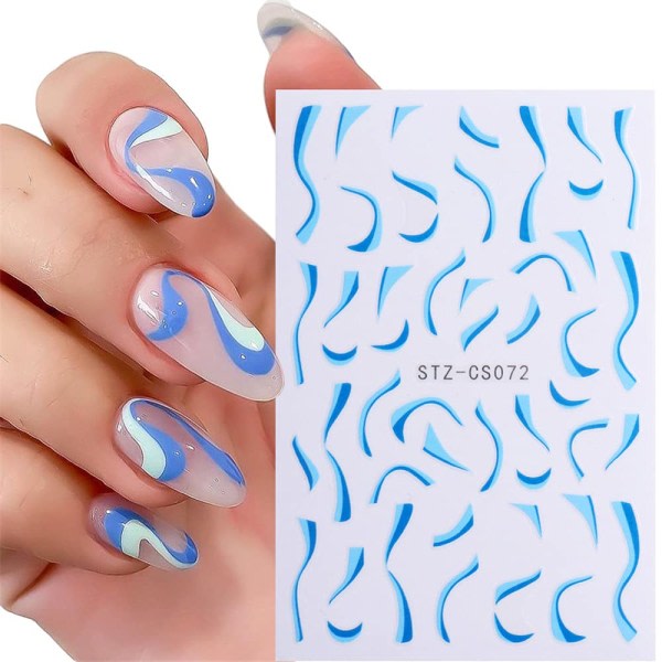 6 ark Färgband Vågiga linjer Nagelklistermärken 3D Swirl Stripe Nageldekaler Självhäftande Nail Art DIY Nail Design Nail Art