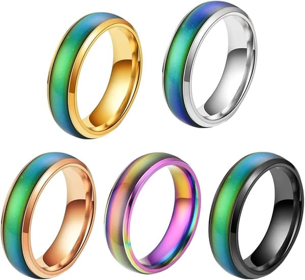 5 Stemningsringe Roterende Farveskiftende Ringe Stemningsregulerende Ringe Farvede Rustfri Stålringe Unisex Smykker No. 7