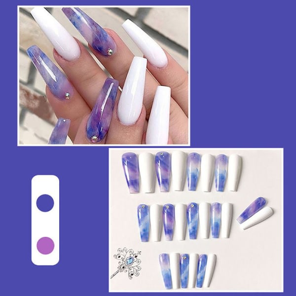 Konstgjorda naglar Pressa naglarna långa Lila Vit Halo Färg