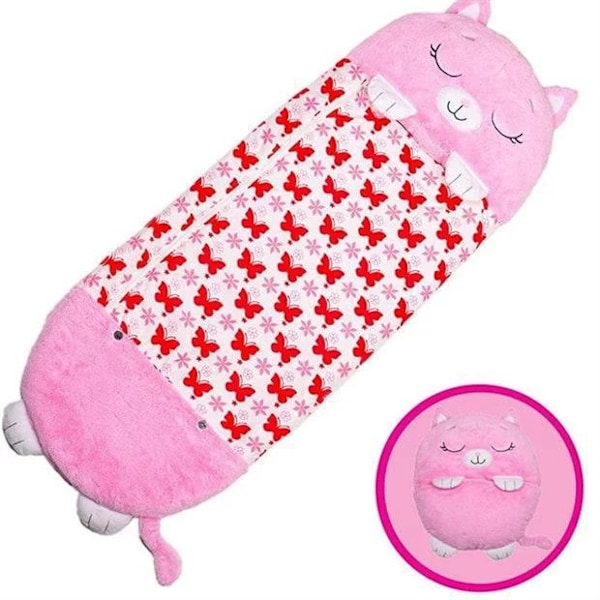 Happy Nappers Stor Lekdyna och Sovsäck, Roliga Barnpyjamas Sovsäckar i Ett Stycke, För Överraskande Barn (Rosa)-WELLNGS NO:5