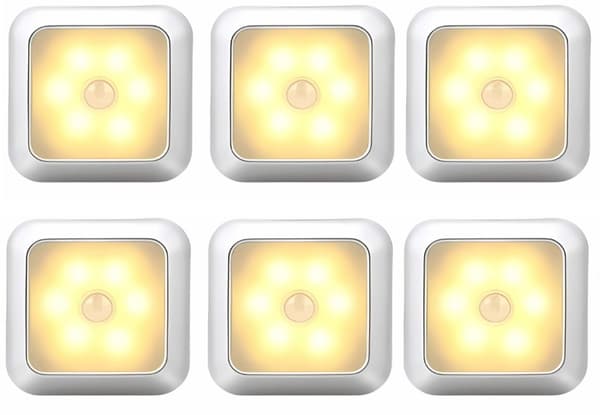 LED Rörelsesensorlampa 6-pack Varmvit Batteridriven för Garderobs- och Trappbelysning