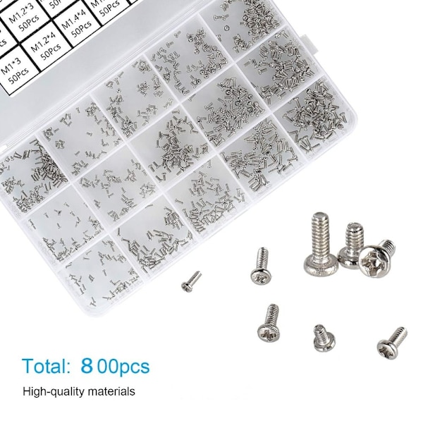 800st Små Skruvar Sortiment Kit - Micro Screws Set