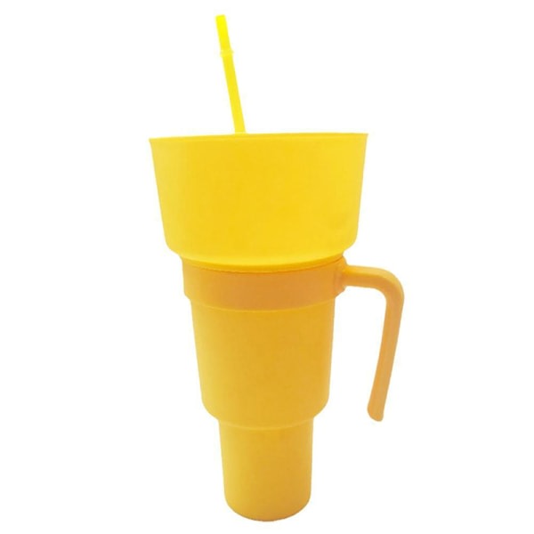 Bärbar Tumbler Snack Bowl Drink Cup med halm Monikäyttöinen keltainen