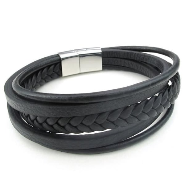 Armbåndssmykke til mænd - Flettet manschet, magnetlås - Læder - Rustfrit stål - Fancy - til mænd og kvinder - Kæde...