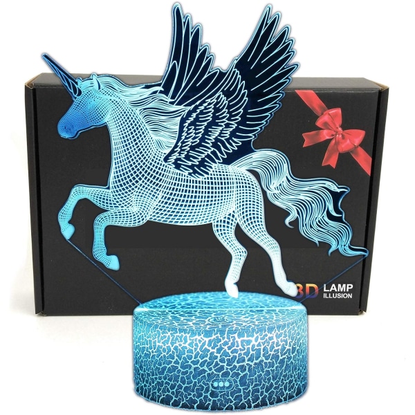 Unicorn LED 3D optisk illusjon Smart 7 farger nattlysbord