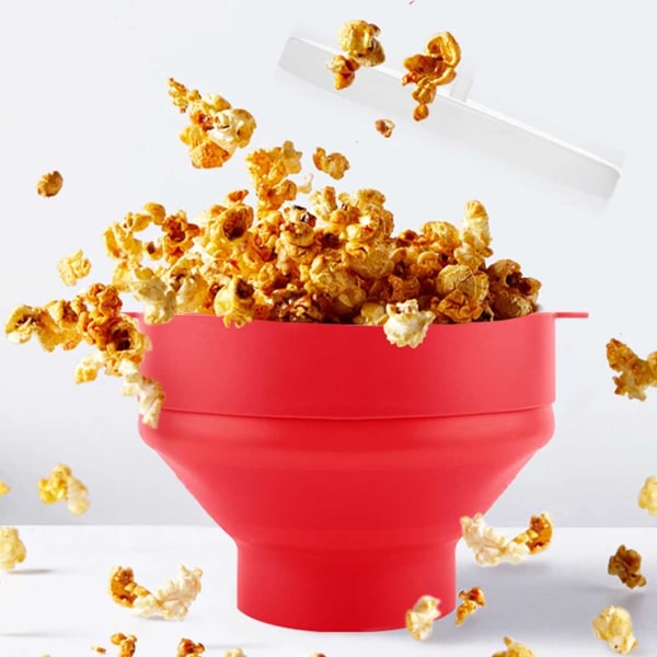 Popcornskål Silikon Mikroskål for Popcorn - Hopfällbar röd röd