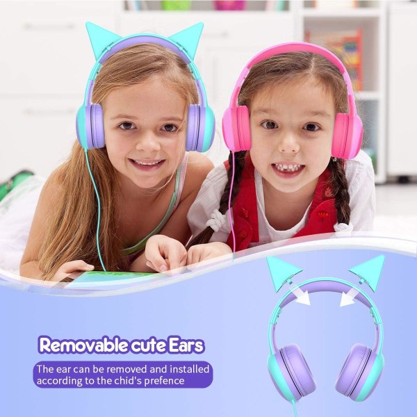 Hovedtelefoner til børn med dekorative ører lilla