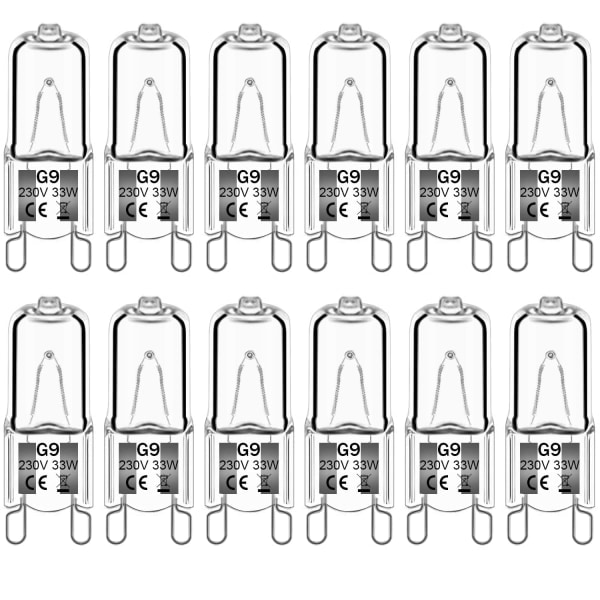 12Pack G9 halogenlampor 33W 230V 2800K varmvit 380lm klar kapsel halogenlampor Dimbar Ingen blixt Inget flimmer