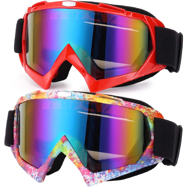 Skidglasögon, 2-pack motorsykkelglasögon Snowboardglasögon herr dam UV-beskyttelse Antireflex
