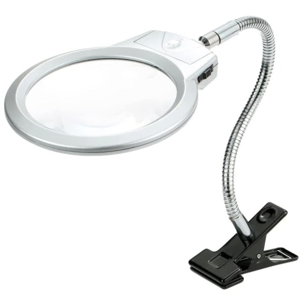 2,25x/5x LED-lysforstørrelsesglass Metallrør Forstørrelsesglass Skrivebordslese-LED-lampelys med klips