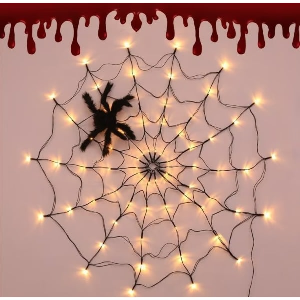 Halloween Spider Web Dekorasjon LED Spider Web Light med plysj