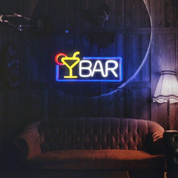 Bar Neonlysskilt Fest Neon Vinglas Lampe Vægkunst Bedr