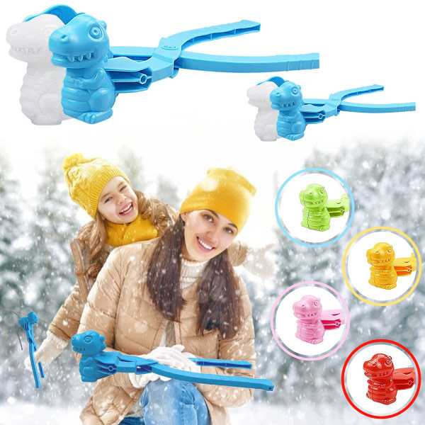 Udendørs vinterlege Dinosaur-forme i 2 størrelser Sneboldmaskineværktøjer til udendørsaktiviteter (stor+lille, blå)