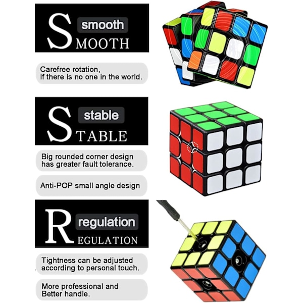 Professionel Speed Cube 3x3x3, holdbare glatte puslespil legetøj bærbare til voksne (standard)