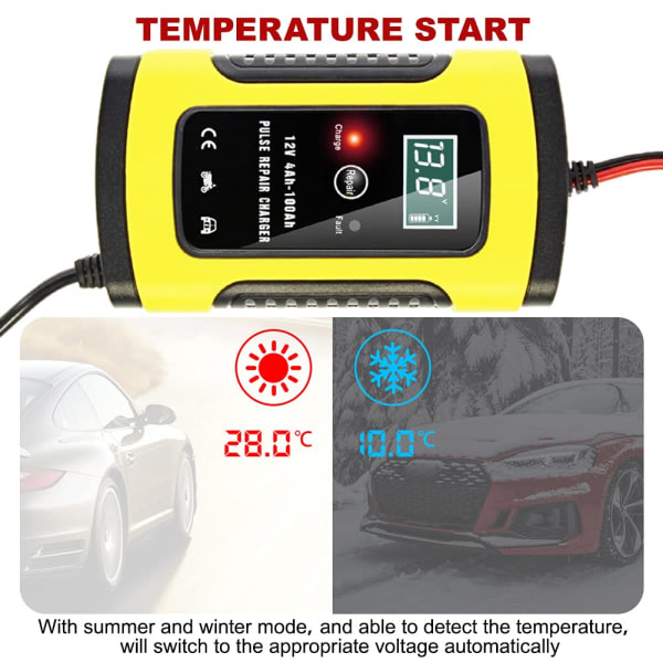 6A/12V LCD-skjerm bærbar smart batterilader med flere beskyttelser Reparasjonstype for bilmotorsykkelbatteri