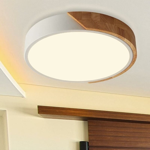 LED-loftslamper, moderne træloftslampe, 18W rund skyl