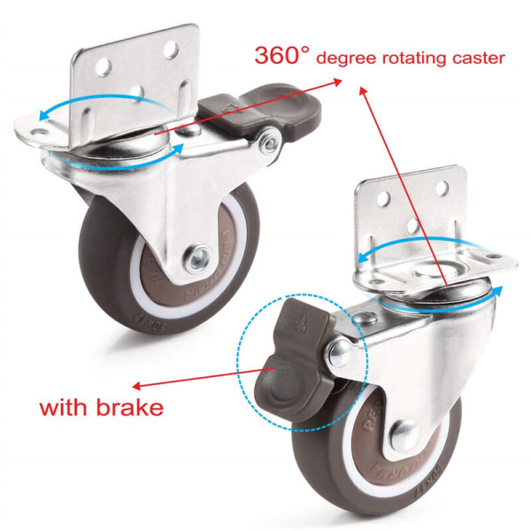 4x Hjul - 25 mm til møbler Små svängbara hjul med broms en