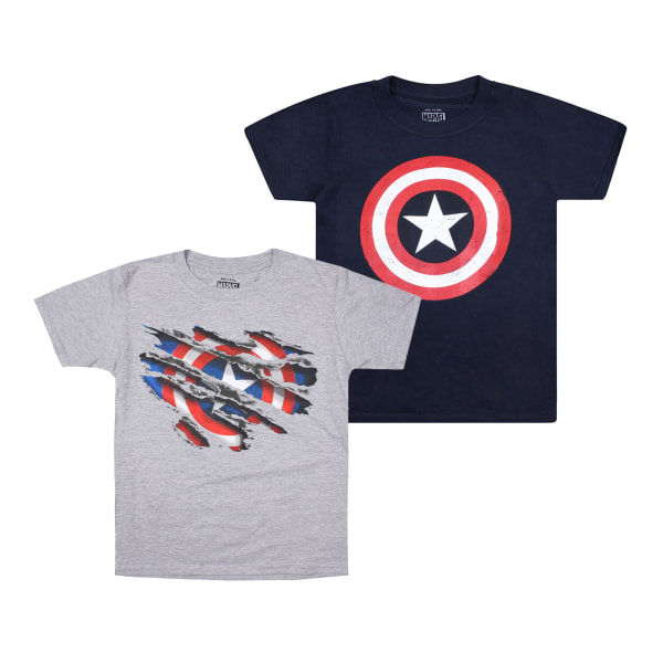 Captain America Boys T-paita (2 kpl pakkaus) 7-8 vuotta harmaa/laivastonharmaa/laivastonsininen 7-8 vuotta