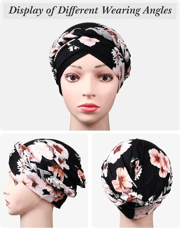 4 stk Dame Turban Caps Perlebrodert Hodeplagg Beanie Twisted