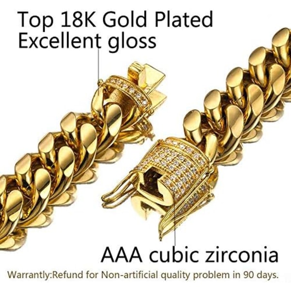 Herr Miami Cuban Link Kæde i 18K Guld 15mm Rustfrit Stål med CZ Diamant Choker (20,0 tommer)