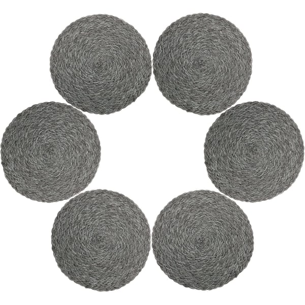 Dekkebrikker, (runde, flettet-grå) Sett med 6 flettede varmebestandige
