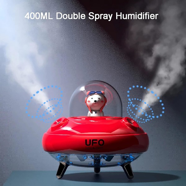 Trådløs UFO-luftfukter med dobbelt munnstykke, Cute Planet Bear LED