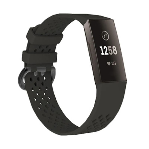 Watch av watch runt hålet Smart armband Mjukt silikonarmband för Fitbit Charge 3/4 Jikaix Black