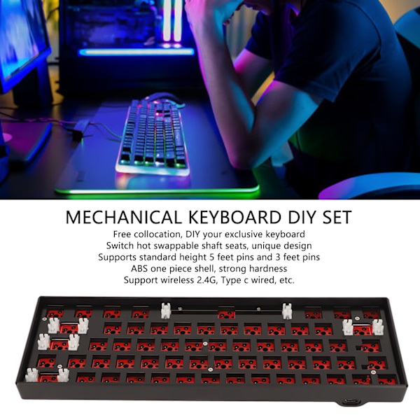 61-tangenters mekaniskt tangentbord DIY-kit stöder trådlöst 2,4G BT 3.0 5.0 typ C trådbundet modulärt mekaniskt speltangentbord med RGB Black