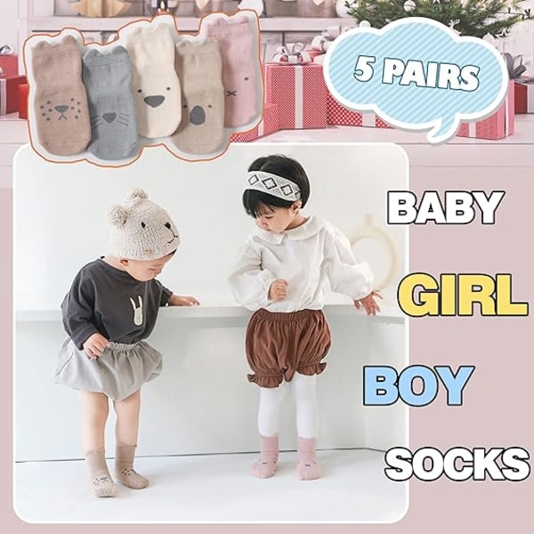Småbarn Halksäkra strumpor med grep Baby Pojkar Antisladdbesetning bomullspresentstrumpor