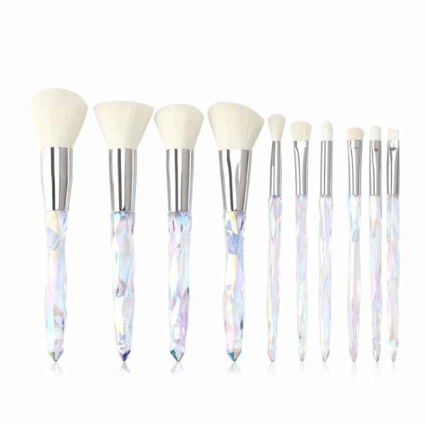10 stk Makeup Brush Crystal Transparent Håndtag børste (hvid