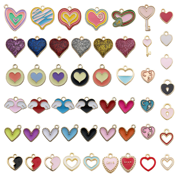 50. Love Heart Charms DIY Smycken Tillbehör Handgjorda käsivarsinauha 1setti/50kpl