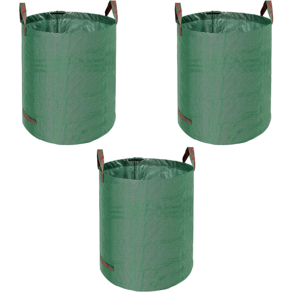 Kraftiga trädgårdsavfallspåsar - Stor trädgårdspåse med håndtag - Vattentäta sopsäckar - Paket med 3 (grønn - 400L)