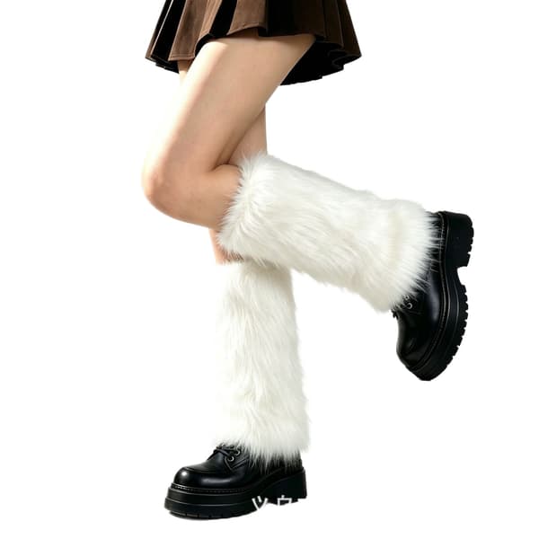 Faux Fur Benvarmere, Lange Flared Støvlemanchetter, Varme Bløde Sokker til Kvinder, 40cm White