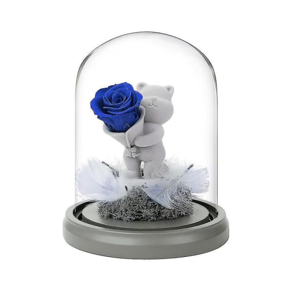 Konserverad blomros bekännelsebjörn i glaskupol present till alla hjärtans dag mors dag födelsedag blue