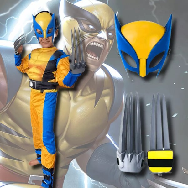 Wolverine Halloween-kostyme for gutter, Marvel Superhelt, Bursdagsgave 5-6Y