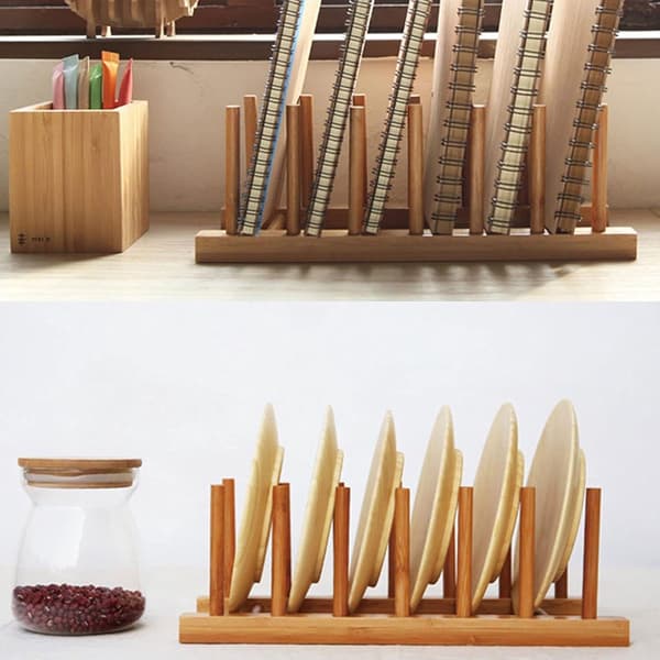 Pannställ Bambu Tallrikshållare 30x12 cm 7 Fack Köksförvaring