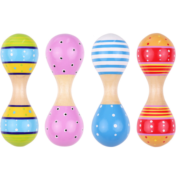 Barn Trä Maracas Söta färgglada musikkinstrument leksaker för baby Pojkar Småbarn, 4 delar sett (slumpmässig färgleverans), mønster: flerfärgad