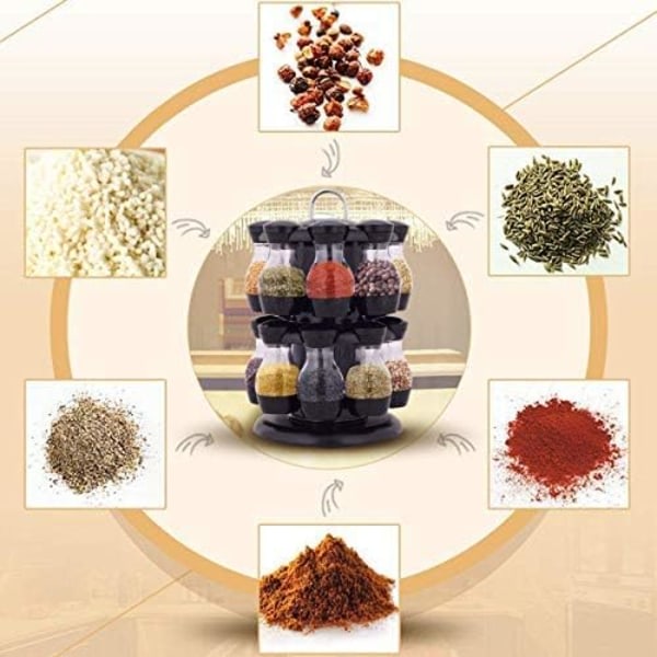 Roterende krydderhylle med 16 krydderkrukker, 2-lags krydderkaruselltårnstativ, frittstående rundt krydderhylle for organisering av hjemmekjøkken