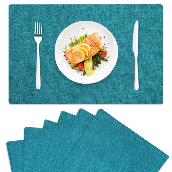 Blågrønt spisebord dækkeservietter - bomuldslinnedblanding, vaskbare stuetæpper til indendørs og udendørs - Nem at rengøre 11,8 x 17,7 tommer