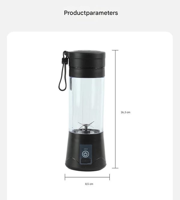 Bærbar Blender Mini Juicer til Smoothies Milkshakes Hjemmekontor Sort