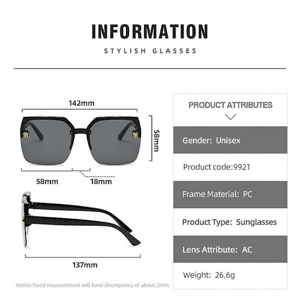 Fashion Square Halv Ram Ins Style Briller Gradvis Ændring Ocean Piece Store Ramme Solbriller Brown Brown