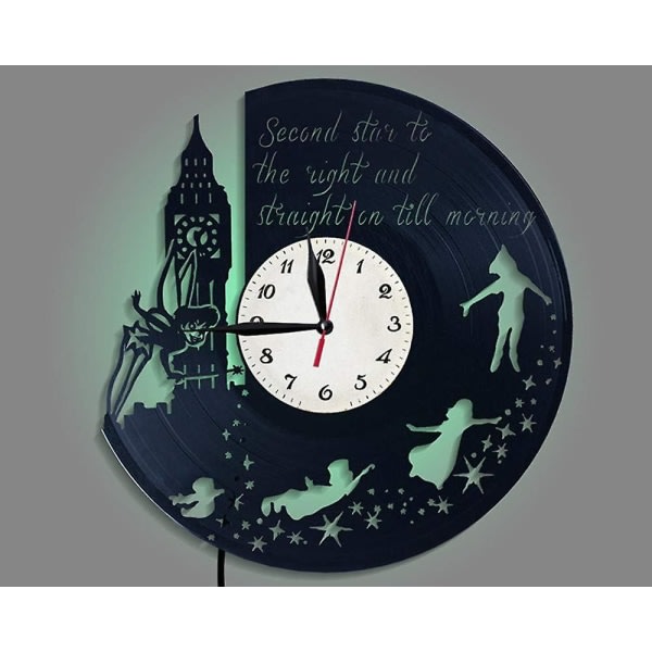 Record Peter Pan -kello Vinyyliseinäkello Luova seinäkello ilman LED-valoa 12 tuumaa