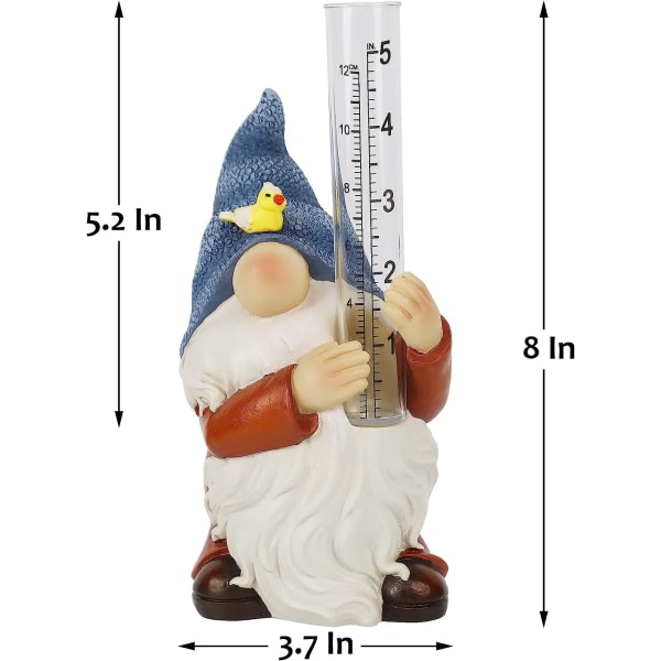 Resin Gnome Regnmätare, Trädgårdsstaty med en plastregnmätare, Handmålad Gnome Skulptur Vattenmätare för regn