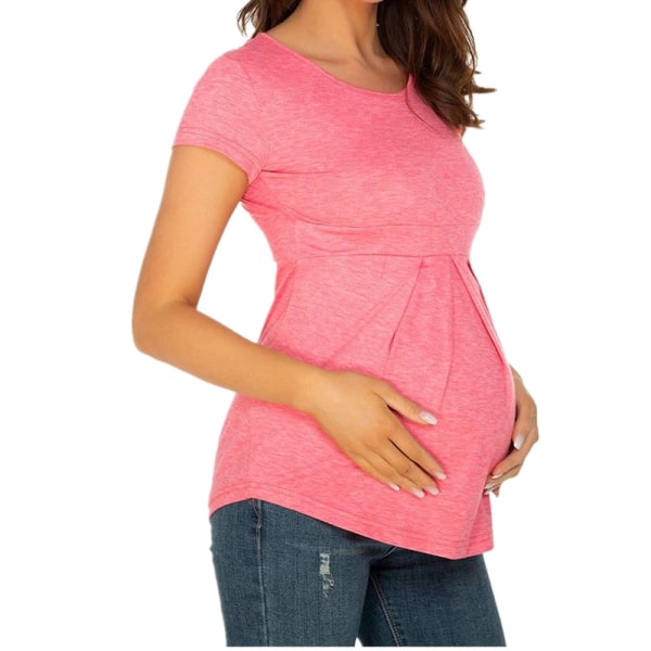 Gravidtopp för kvinnor med korta och långa ärmar i sidoveck, plisserad crew Ne