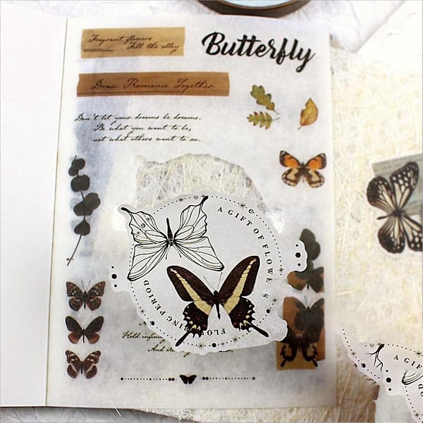40 Ark Naturtema Washi Klistremerkebok for Voksne Botaniske Planteklistremerker Junk Journaling Sc