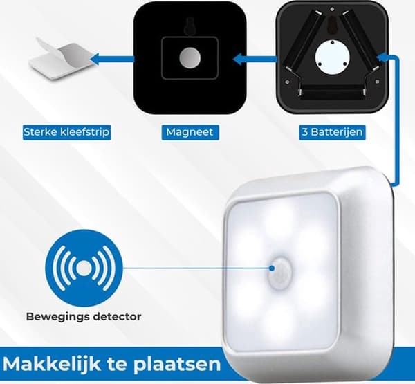 LED Bevægelsessensor Lys 6-pak Varm Hvid Batteridrevet til Skab Trapper